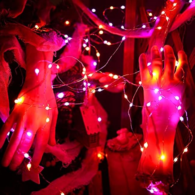 BrizLabs Purple & Orange Halloween Lights, 2 Pack 17.48ft 50 LED Halloween String Lights with Remote, 8 Modes Battery Purple & Orange Fairy Light Waterproof Twinkle Light for Outdoor Haunted Decor