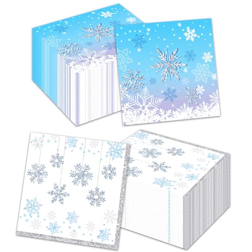 80Pcs Snowflake Paper Napkins Snowflake Winter Wonderland Theme Party Paper Napkins Disposable Snowflakes Party Napkins Set Snowflake Paper Luncheon Napkins Snowflake Winter Wonderland Theme 6.5 in