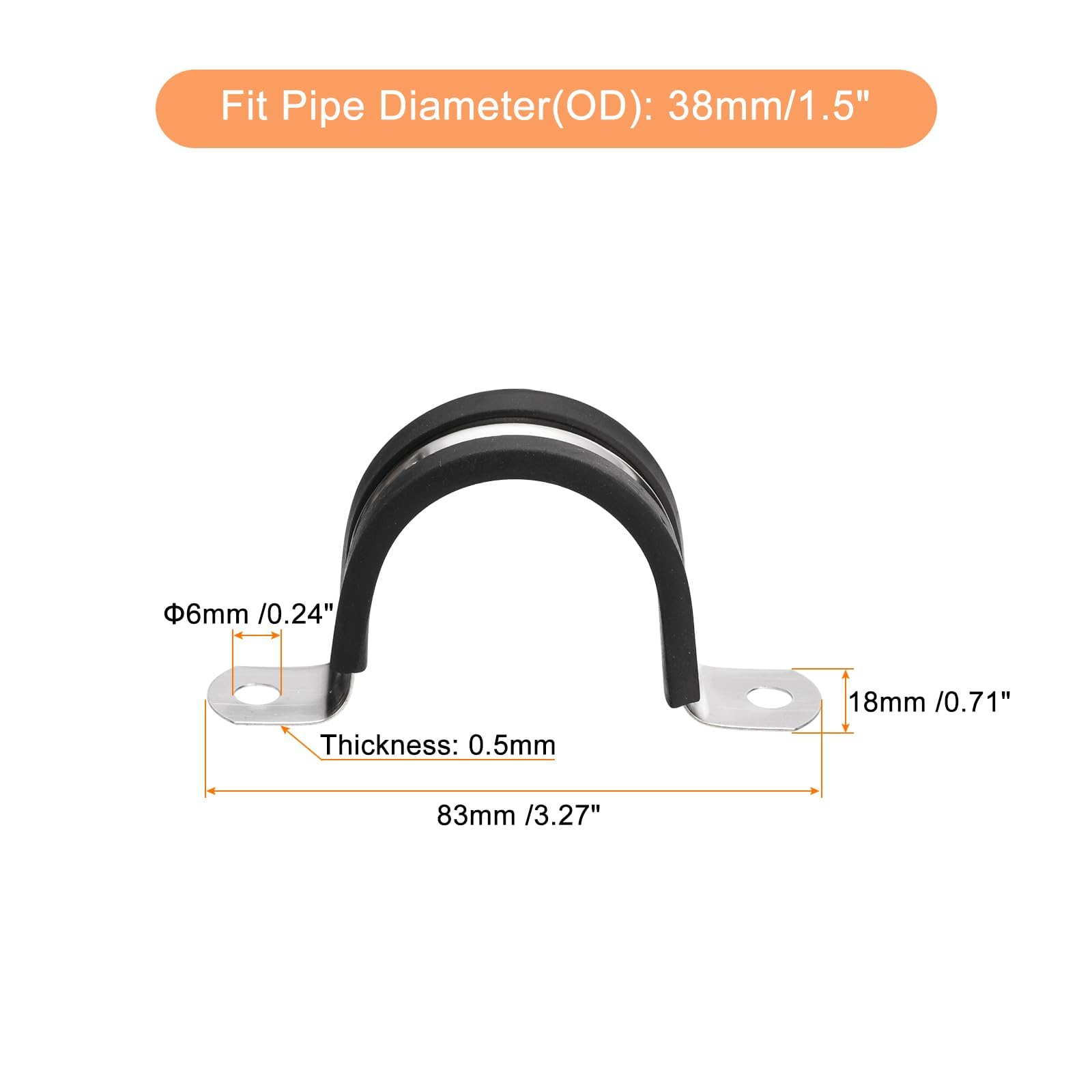 TA-VIGOR 22Pcs Black U-Shaped Stainless Steel Pipe Clamp, 38mm Rubber Cushioned, Easy to Install, Wide Application - Image 2