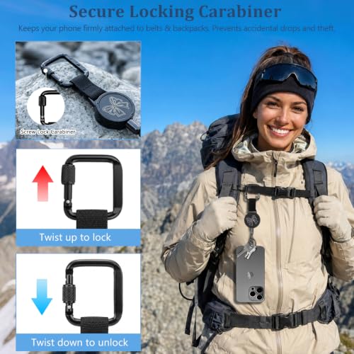 HASFINE Anti-Theft Phone Tether with Retractable Steel Lanyard & Locking Carabiner,Universal Phone Tether Tab,Drop-Proof Strap with Cute Bow Graphic for Daily Commute Shopping Travel — view 2