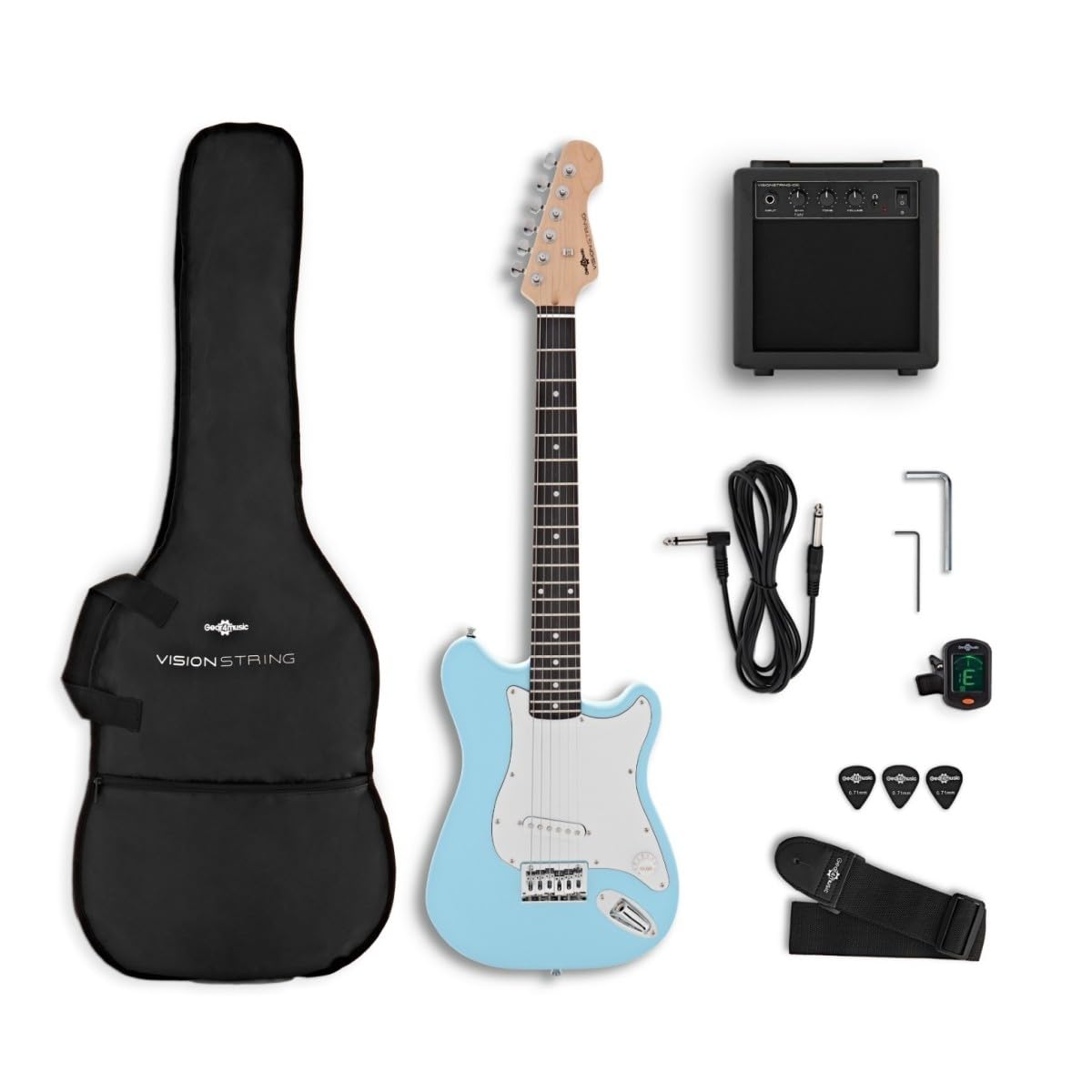 VISIONSTRING Kids Guitarra Eléctrica Tamaño 3/4 Guitarra Eléctrica Starter Pack con Amp para Principiantes Azul