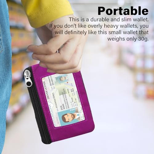 Image of Minimalist RFID Wallet with Lanyard, Multi-Functional ID Case with 2 Zipper Pockets and Key Chain for Men and Women, Tactical Badge Pouch Cards Holder, Coin Purse for Travel Sports - Rose