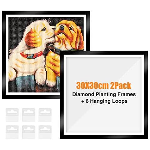 RICUVED 2 Packungen Diamant Painting Rahmen, Diamond Painting Bilderrahmen 30x30 cm, 5D Diamond Painting Rahmen Picture for Diamant Malerei 30x30 cm Diamond Painting Frame mit Haken(Schwarz) Cover