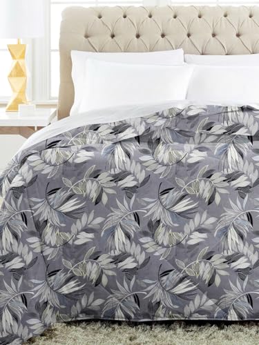 Image of HOMEKART 220 GSM Reversible Microfiber AC Comforter for King Size Bed | 3-Layer Quilted All-Season Duvet for Mild Winter | Soft & Breathable (220 x 240 cm, Floral, Grey & Black)