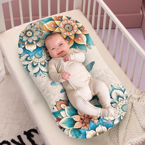 Image of ZOUTAIRONG Dragonfly Flowers Sheets Soft Breathable Mini Crib Fitted Sheets Portable /Convertible Playard Mattress Cover for Baby Boy and Girl Blue