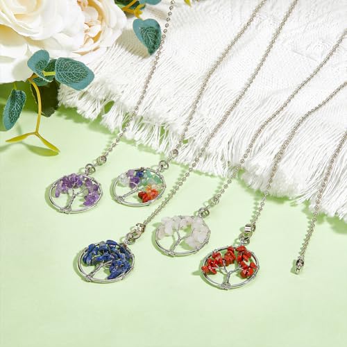 Image of DICOSMETIC 5Pcs Ceiling Fan Pull Chain Stone Flat Round with Tree of Life Pendant Decoration Chains Lights Fan Beaded Ball Chain Extension for Lamp Extenders Replacement
