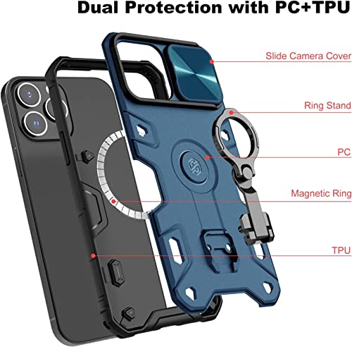 Wefor Case For Iphone 14 Pro Max Case With Stand, Slide Camera Cover, Military Grade Shockproof Portective Case Compatible With Magsafe Wireless Charger&Magnetic Car Mount Holder (Blue) #TOP7