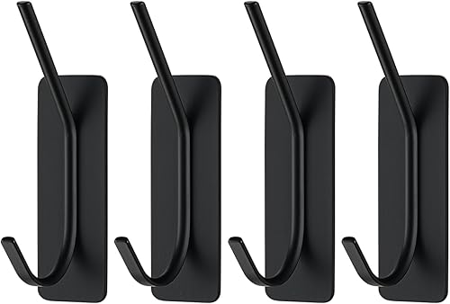 JQK ATH200-PB-P4 - Gancho de pared autoadhesivo para toallas, color negro, sin taladro, para baño, cocina, garaje, paquete de 4, acero inoxidable