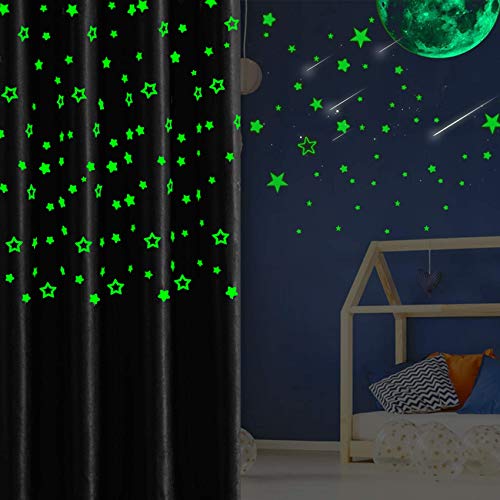 STFLY Glow in The Dark Curtains 2 Panels Set Star Curtains for Kids Girls Bedroom Room Darkening 63 84 inch Length Curtains (52W x 63L, Grey)