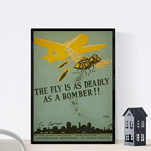 Nacnic Vintage Poster Vintage poster public health. Fly dangerous. A3 size, 42L x 29.7W cm