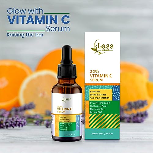 Image of Lass Natural 20% Vitamin C Skin Care Serum | Dark Spots | Reduces Pigmentation | Boosts Collagen | Brightening and Nourishing Skin | Suitable For All Skin Types | 30ml