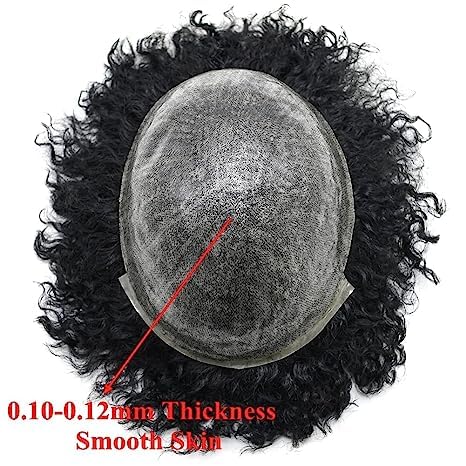 Miniatura 6 de Afro Toupee para hombres negros, unidades de cabello humano inyectadas de poliuretano de piel completa Afro Wave Hairpiece negro unidad de cabello