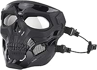 Vista 5 de Máscara táctica ajustable Airsoft máscara protectora de cara completa Paintball equipo con gafas de Halloween máscara de esqueleto, Negro