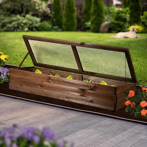 dobar® Frühbeet-Aufsatz aus Holz für Hochbeete - Frühbeet-Kasten mit Folie - 117 x 40 x 26 cm - Dunkelbraun