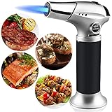DAITBAN Culinary Butane Torch, Kitchen Refillable Cooking Torches s with Safety Lock Adjustable Flame for Creme Brulee Dessert BBQ Baking DIY Soldering, Butane Gas Not Included, Silver