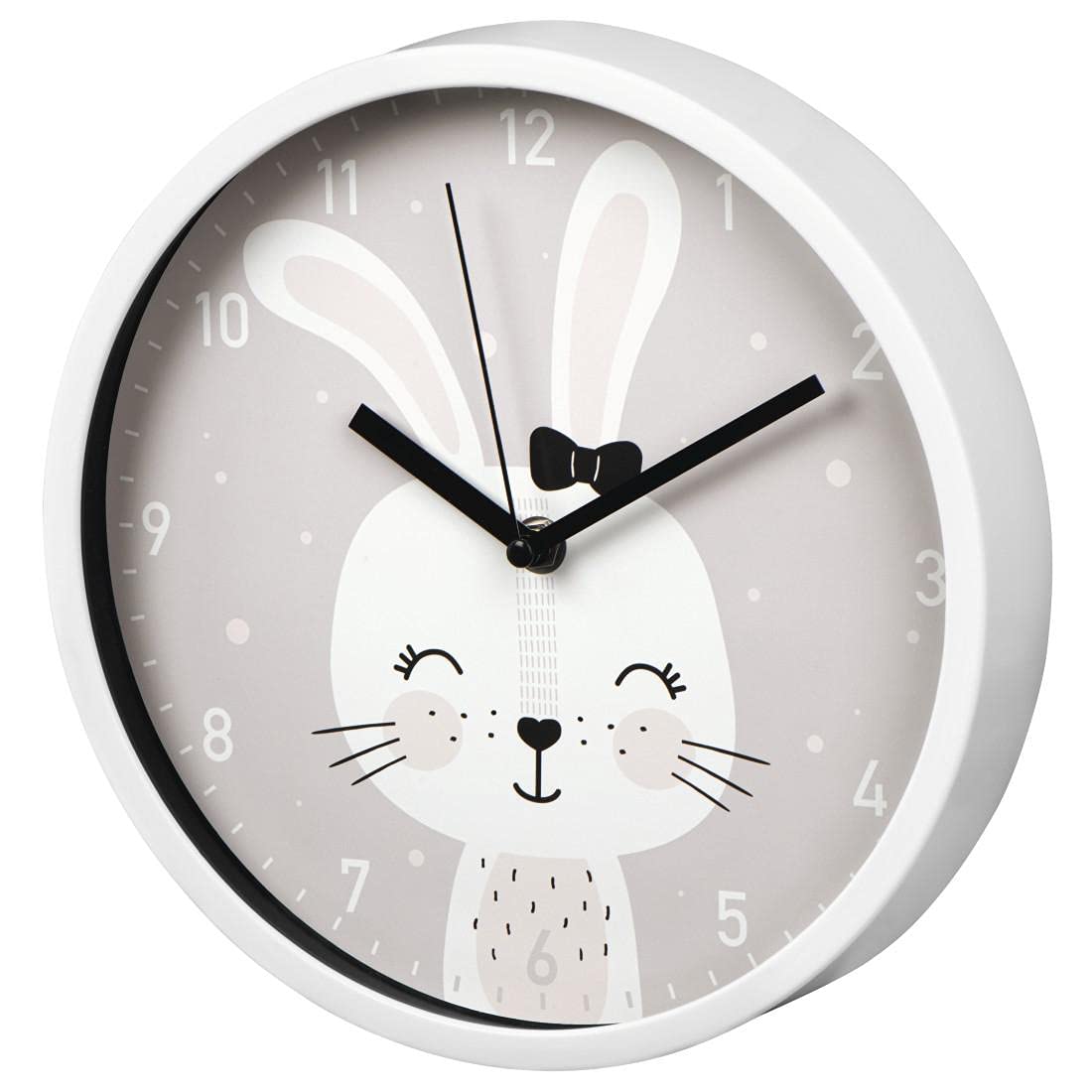 Hama Dziecięcy zegar ścienny Lovely Bunny (analogowy, kwarcowy, cichy mechanizm, cyfry arabskie) szary
