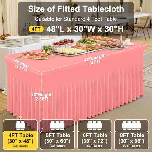 Image of Smiry Spandex Elastic Fitted Table Cloth Skirt for 4FT Rectangle Table | Stretch Washable Table Cloth, Banquet Table Cover for Wedding, Party, Indoor & Trade Shows, (Coral Red, 48Lx30Wx30H)