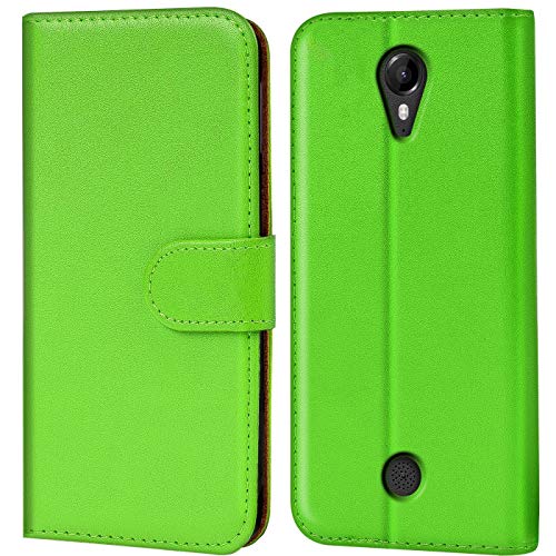 Verco Handyhülle für Wiko Tommy Hülle, Schutzhülle für Wiko Tommy Tasche PU Leder Flip Hülle Brieftasche - Grün