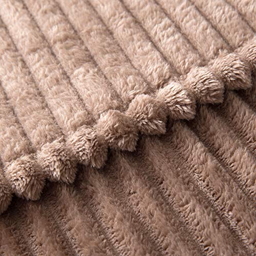 Miulee Fleece Throw Blanket For Couch 300Gsm Super Soft Lightweight Plush Striped Blanket, Brown Warm Cozy Breathable Ribbed Flannel Blanket For Bed/Sofa, Twin Size 60"X80" #TOP5
