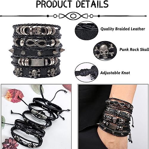 HERREN-ARMBAND AUS MEHRSCHICHTIGEM Leder Geflochten Punk-Schmuck