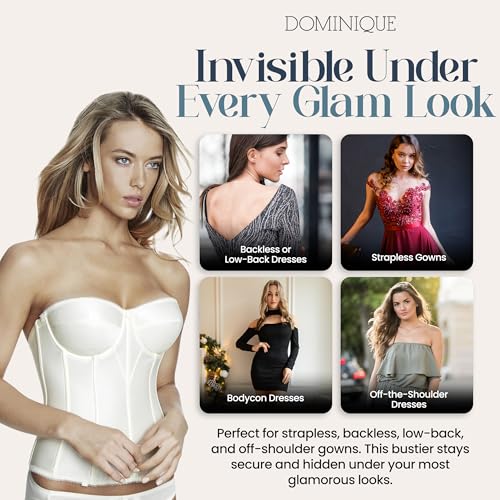 Image of Dominique Women's Backless Strapless Juliette Satin Longline Bustier Bridal Bra #8950 - Full Support- Lingerie for women