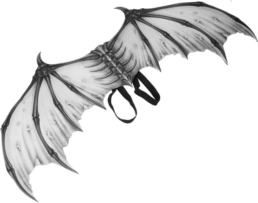 Halloween Wing Folding Party Costume Prop, Cosplay Wing Accessory for Kids, Lightweight Non - Woven Fabric Wings with Elastic Belt, 87cm Span for Halloween Parties Stage (White Black Bone Wings