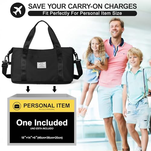 Women Travel Duffle Bag Sport Gym Tote Bag for Women Weekender Carry on Bags Beach Overnight Luggage Bag Waterproof Expandable Lightweight Version,H1- Black image 2