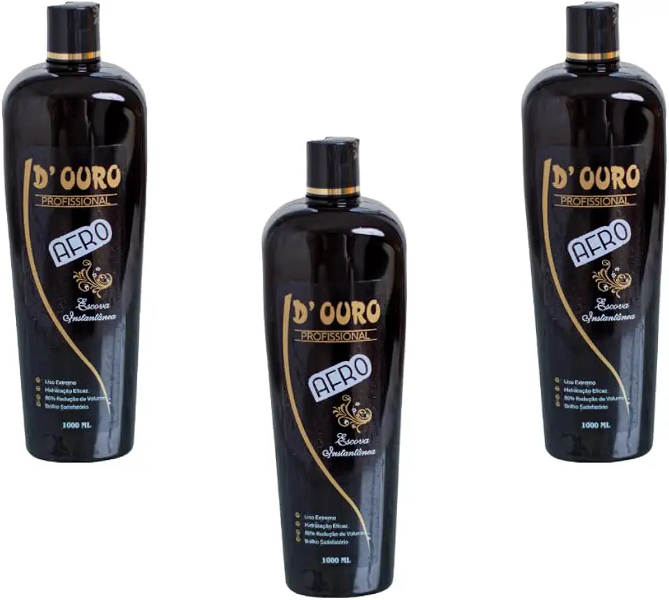 D’Ouro Escova Progressiva Afro 3×1000 ml – Kit para salões | redução de volume, maciez, proteção capilar