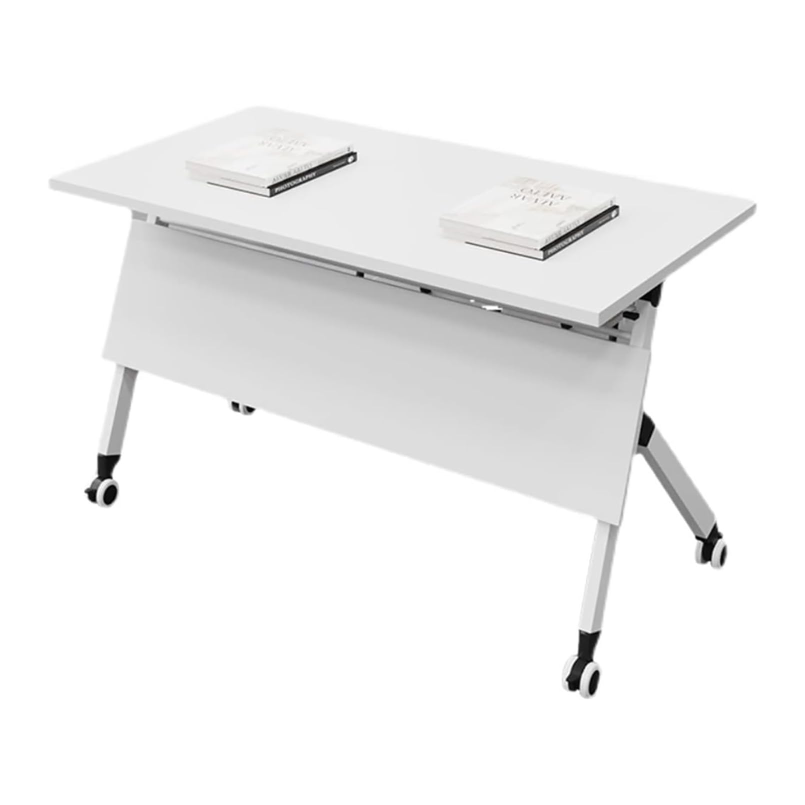 Tavolo da Formazione Mobile Bianco con Piano Ribaltabile e Ruote bloccabili - Soluzione Pieghevole per Sale riunioni, conferenze e spazi multimediali, 120x40x75 cm/47,2x15,7x29,5 Pollici