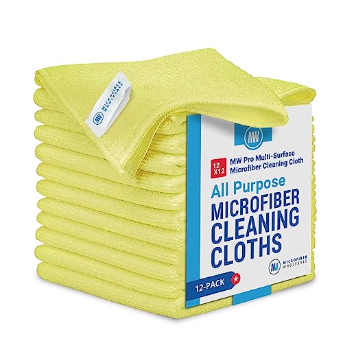 12″ x 12″ Buff Pro Multi-Surface Microfiber Cleaning Cloths | Yellow – 12 Pack | Premium Microfiber Towels for Cleaning Glass, Kitchens, Bathrooms, Automotive