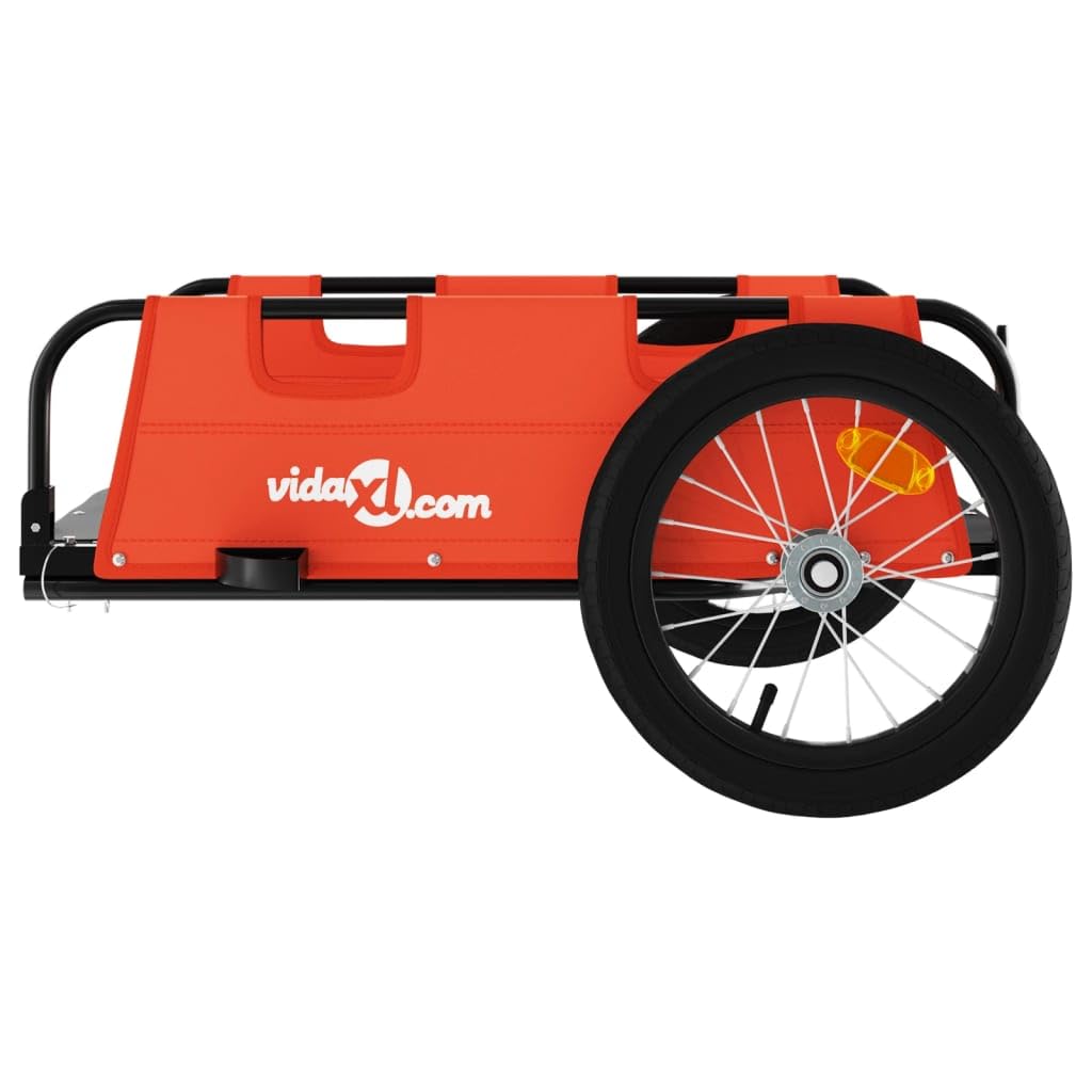 Remolque de bicicleta naranja de tela Oxford y hierro con recubrimiento en polvo, 126 x 63 x 36 cm, 45 kg, con reflector y bandera de seguridad para transporte, compras y uso al aire libre