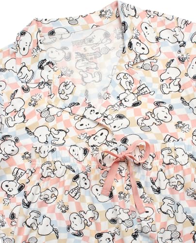 Image of COCO BRANDS Peanuts Snoopy Womens Pajama Set - 2 Piece Short Sleeve Button Down Sleep Shirt and Pajama Shorts