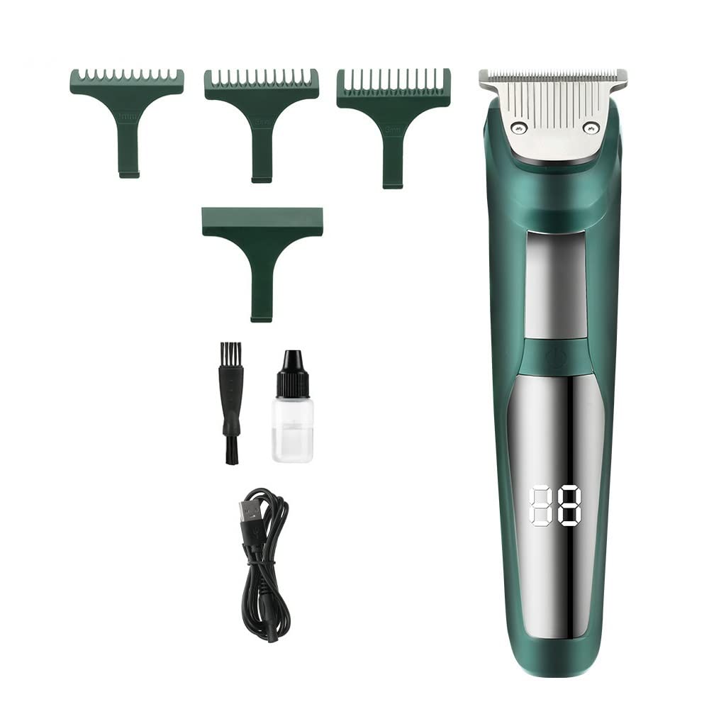 Hair Clippers for Men Waterproof Hair Clipper Electric LED Display Barber Tool Shaving Hair Engraving Oil Head Green