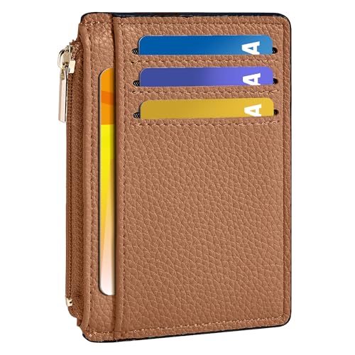 Tipmile Credit Card Holder for Women Slim Minimalist Front Pocket RFID Blocking Wallet Small Compact Card Case with ID Window Brown