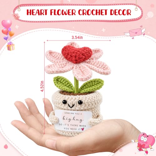 Thinking of You Gifts for Women Crochet Heart Flower Plant - Sending You A Big Hug - Cute Handmade Desk Decor Gift Baskets - Unique Get Well Soon, Sympathy, Friendship for Her Him - Image 2