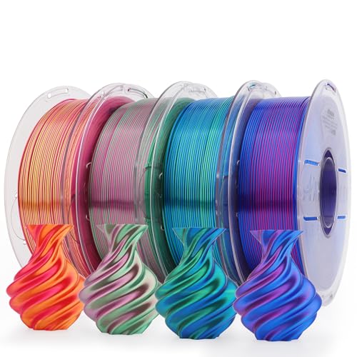 Image of AMOLEN Silk PLA 3D Printer Filament Bundle, Shiny Dual Color PLA Filament 1.75mm Pack, Multi Color Change PLA 3D Printing Filament for Most FDM 3D Printer, 1KG X 4 Spools