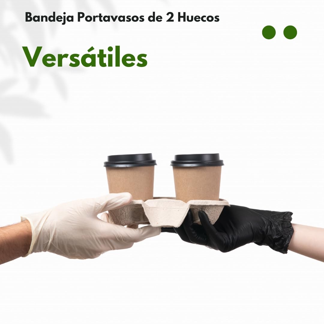 Bandeja Portavasos Biodegradable de 2 Huecos, Fibra de Papel Reciclado, Compatible con Vasos 7-8 oz, 240 Bandejas