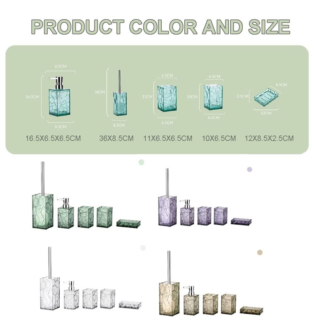 DSMYYXGS 5 Piezas Juego de Accesorios para Baño en 3D Acrílico - Porta Cepillos de Dientes, Jabonera, Dispensador de Jabón, Vaso para Enjuague Bucal, Arbusto de Baño (Color : Green)