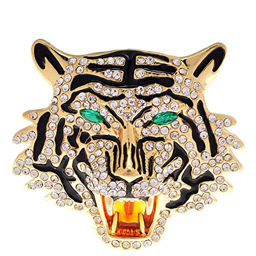 Men's Zodiac Tiger Head Brooch & Necklace Diamond-Studded Animal Jewelry