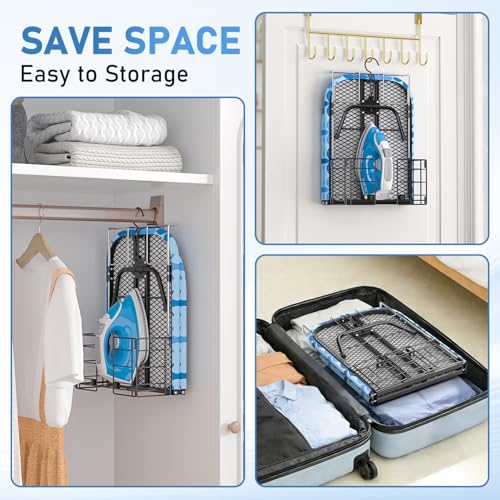 Image of Small Ironing Board Tabletop with Iron Holder, Foldable Mini Iron Board with Iron Rest, Hook for Wall /Door Hanging, Dirt & Heat Resistant Cover, Portable for Home Apartment Travel Laundry Room Sewing