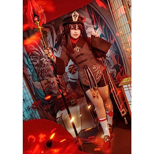 Image of LABEAUTE Long Pigtails Wig for Hutao Cosplay Straight Brown Halloween Hair Wigs with Cap