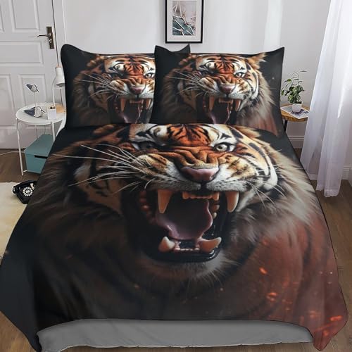 Housses de couettes tiger imprimé 3D parure lit double