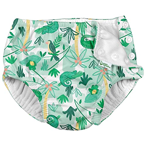 i Play by Green Sprouts Boys Reusable Absorbent Baby Swim Diapers - Swimming Suit Bottom | No Other Diaper Necessary Green Tropical Jungle 6 Months