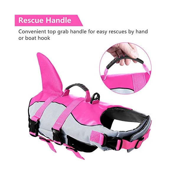 Asenku dog life jacket pet life safety vest for swimming boating, dog shark life jackets dog lifesavers swimsuits for pool, dog water floatation vest for small medium large dogs, shark pink, medium - image 4