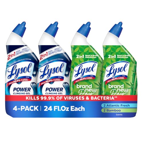 Lysol Toilet Bowl Cleaner Clinging Gel, Power & Bamboo, 24 oz, 4 Pack - image 1