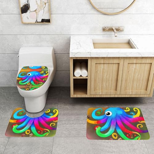 Alfombrillas de baño BROLEO pulpo secado rápido juego de 3 piezas antideslizantes 4