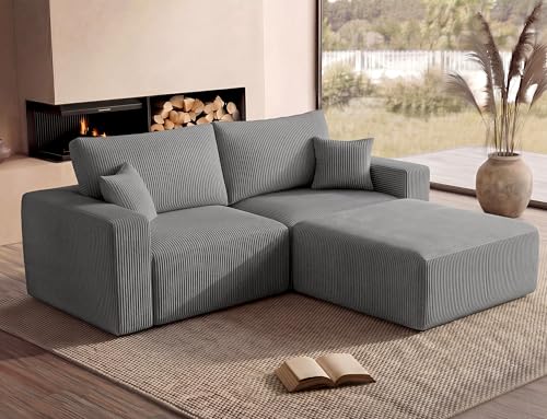 Modular Sectional Sofa with Ottoman, 80" L-Shaped Cloud Couch, Grey