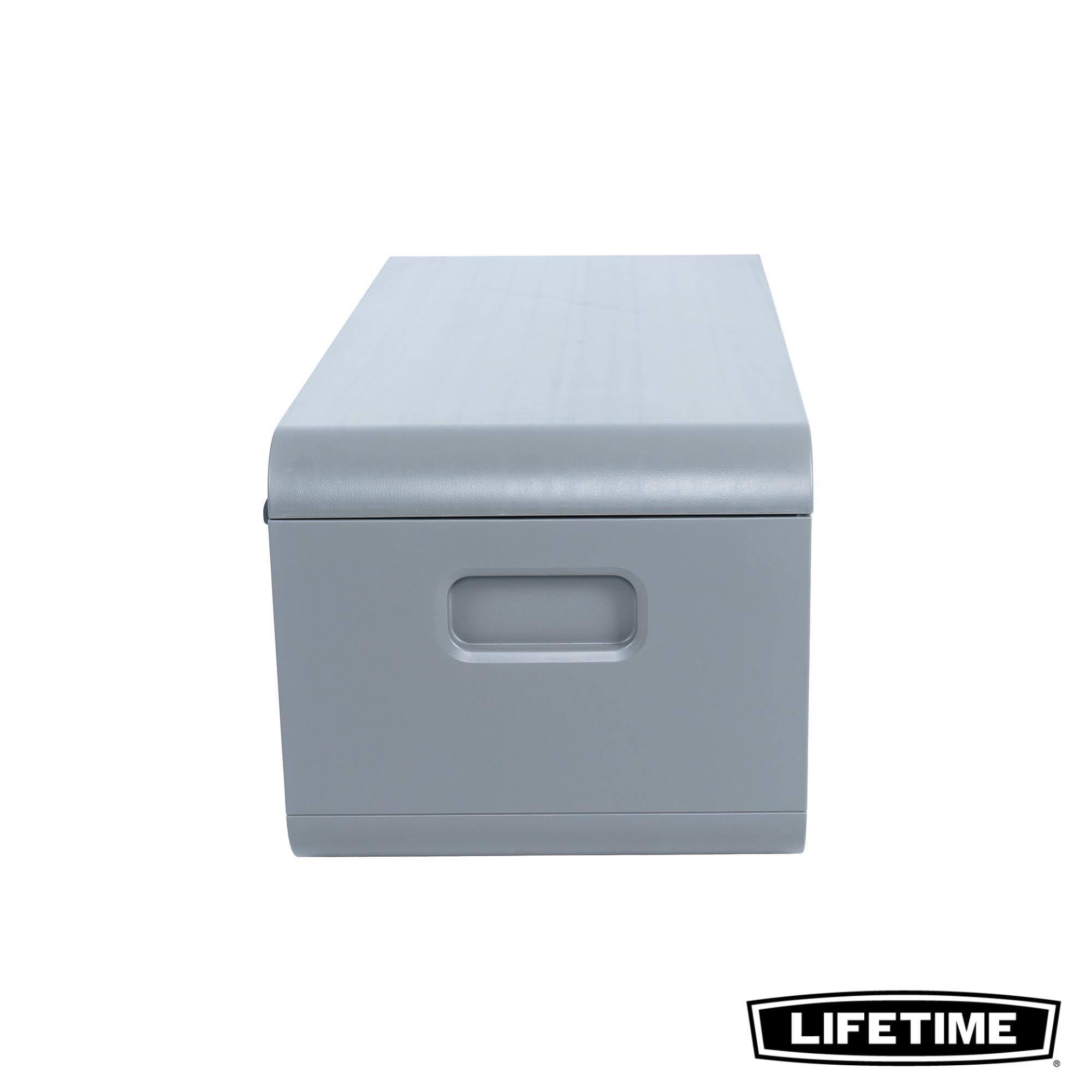 LIFETIME - Armario exterior impermeable, 147x72x64 cm, 515 litros, Arcón almacenamiento rectangular, Protección UV, Banco almacenaje, Baúl juguetes grande, Mueble terraza, Armarios de jardín (92313)