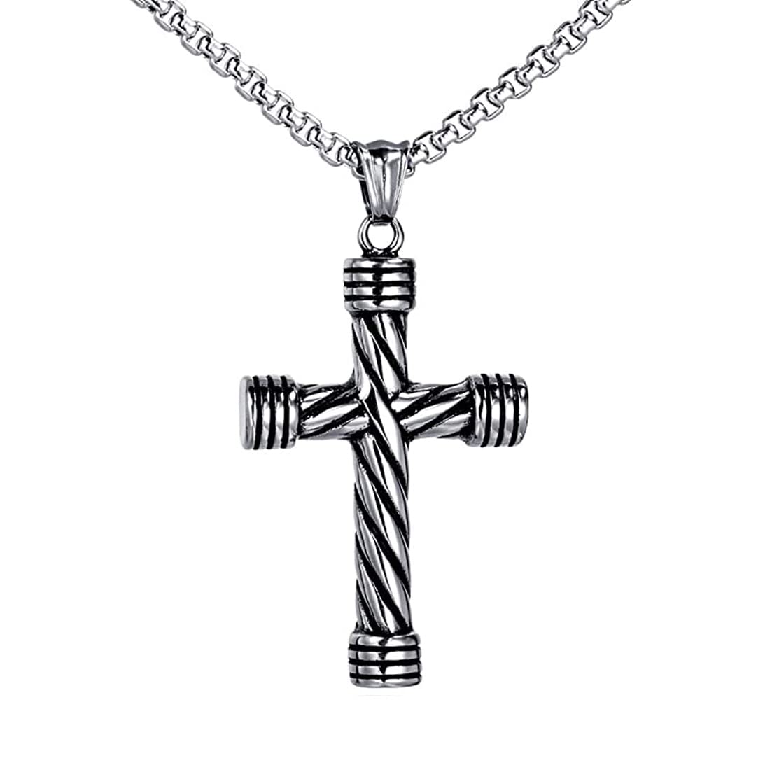 Religious Lord Jesus Christain Christ Cross Black And Silver Stainless Steel Pendant Necklace Chain For Men And Women SPn20221101-image-23