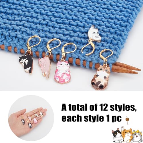 PLIGREAT 12 Pcs Colorful Cute Kitten Stitch Markers Knitting Locking Marker for Grandma Woman Weaving Sewing Quilting DIY Gifts Jewelry Making Accessories Crochet Markers with Lobster Claw Clasp - Image 3